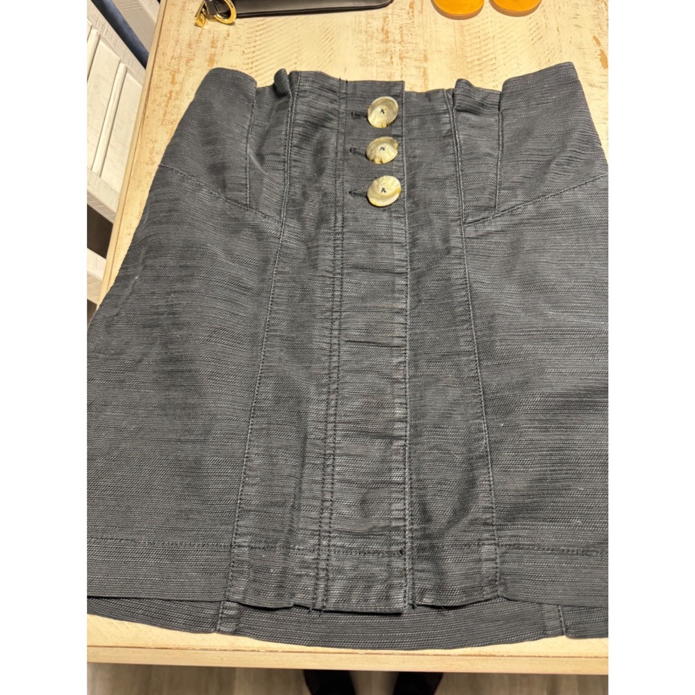 Free People Charcoal Textured Button Front High Waisted Mini Skirt Size 0